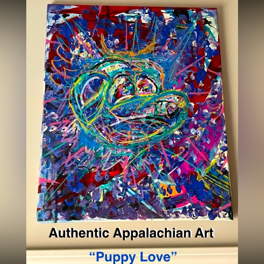 ORIGINAL Abstract Acrylic Painting signed by Artist 16x20in “Puppy Love”